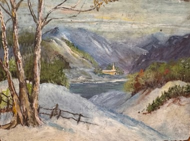 Vintage American Impressionist Winter Landscape Oil Painting