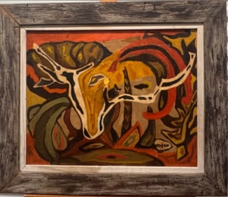 Vintage American Philadelhia Abstract Expressionist oil painting Abraham Hankins Signed