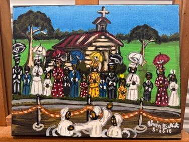 Vintage African American Louisiana Folk Artist Oil Painting Alvin Batiste Signed