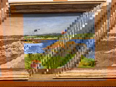 Vintage American Impressionist Harbor Water Scene Oil Painting Signed Bissell