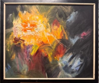 Vintage Abstract Expressionist Manila Philippines oil Painting Signed