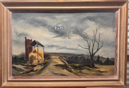 Vintage American WPA Surrealist Artist Karl Fortess Oil Painting Signed Exhibited