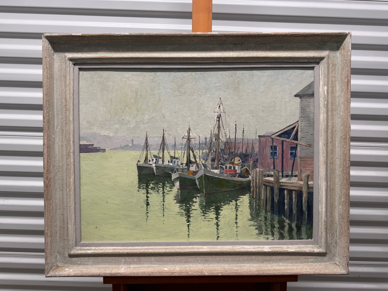 Vintage American Impressionist Harbor Scene Oil Painting Signed Bissell (1 of 6)