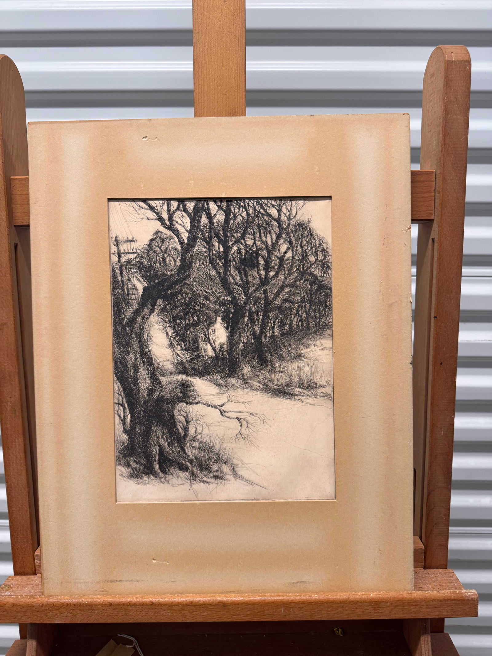 American WPA Etching Landscape: American WPA Etching Landscape 15 x 12", 19 1/2 x 15 1/2" mat