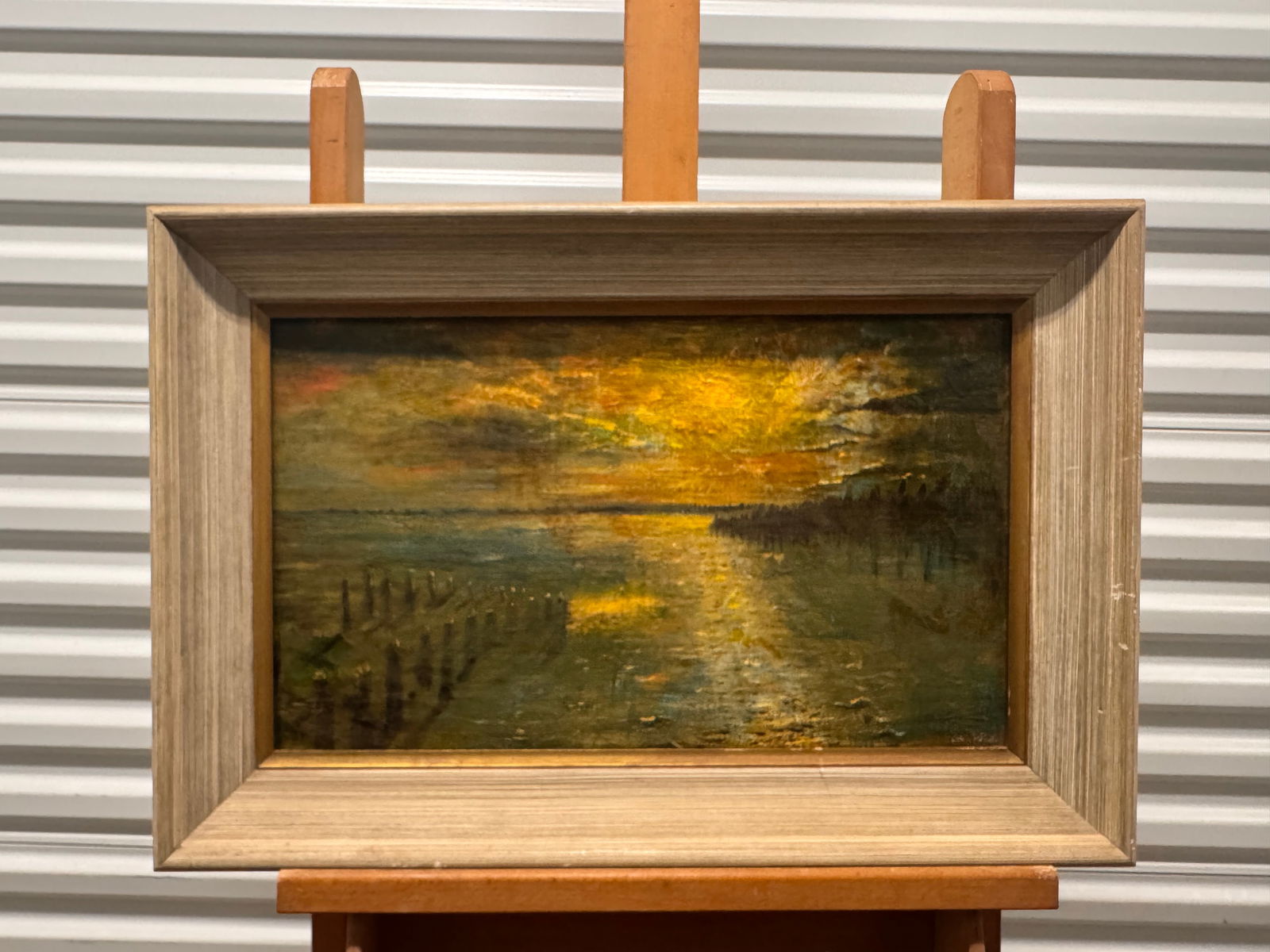 Tonalist Sunset Harbor scene Oil Painting signed (1 of 5)