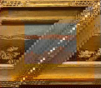 Vintage Early 20th Century American Impressionist Winter Harbor Scene Signed Gilt Frame