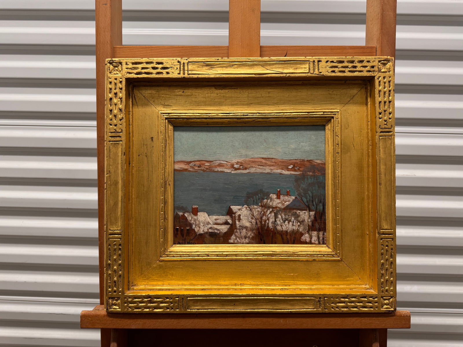 Vintage Early 20th Century American Impressionist Winter Harbor Scene Signed Gilt Frame (1 of 8)