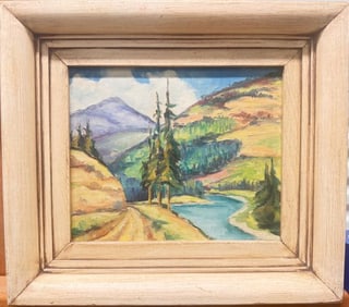 Vintage American Modern Impressionist Glacier National Park Montana Oil Painting Signed