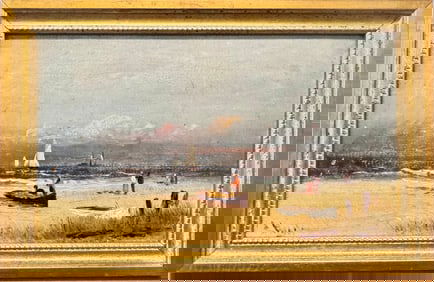 Antique 19th Century Beach Scene Alexander Charles Stuart Oil Painting Signed