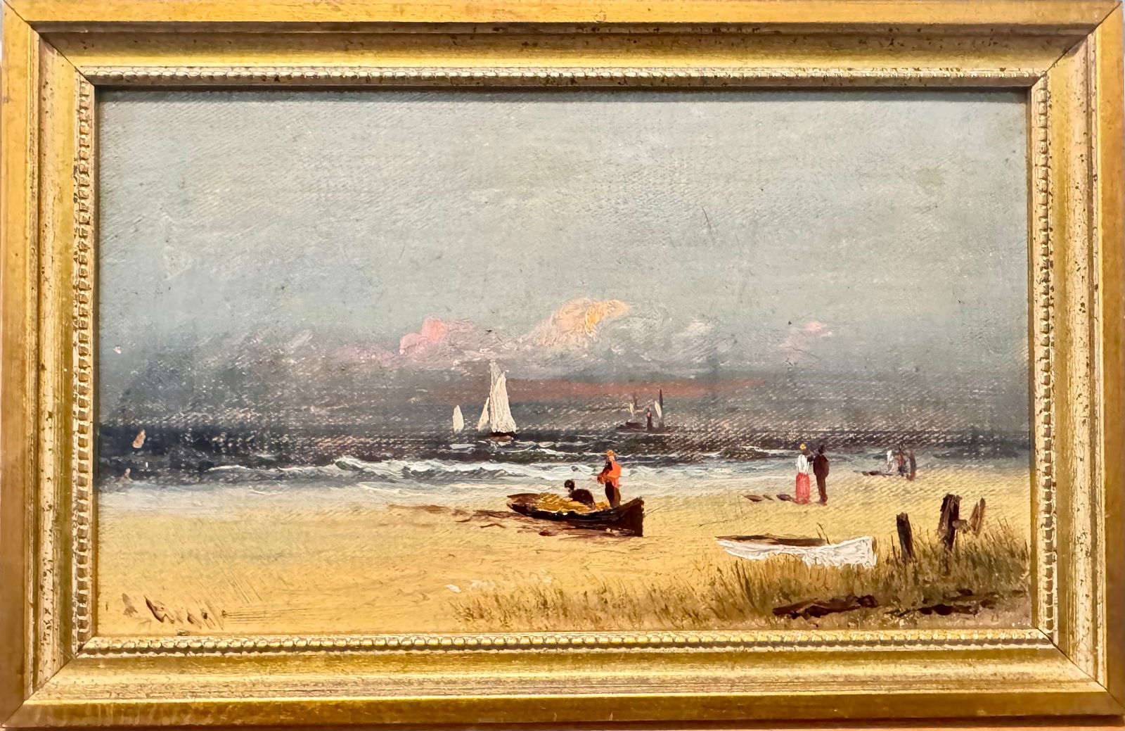 Antique 19th Century Beach Scene Alexander Charles Stuart Oil Painting Signed (1 of 7)