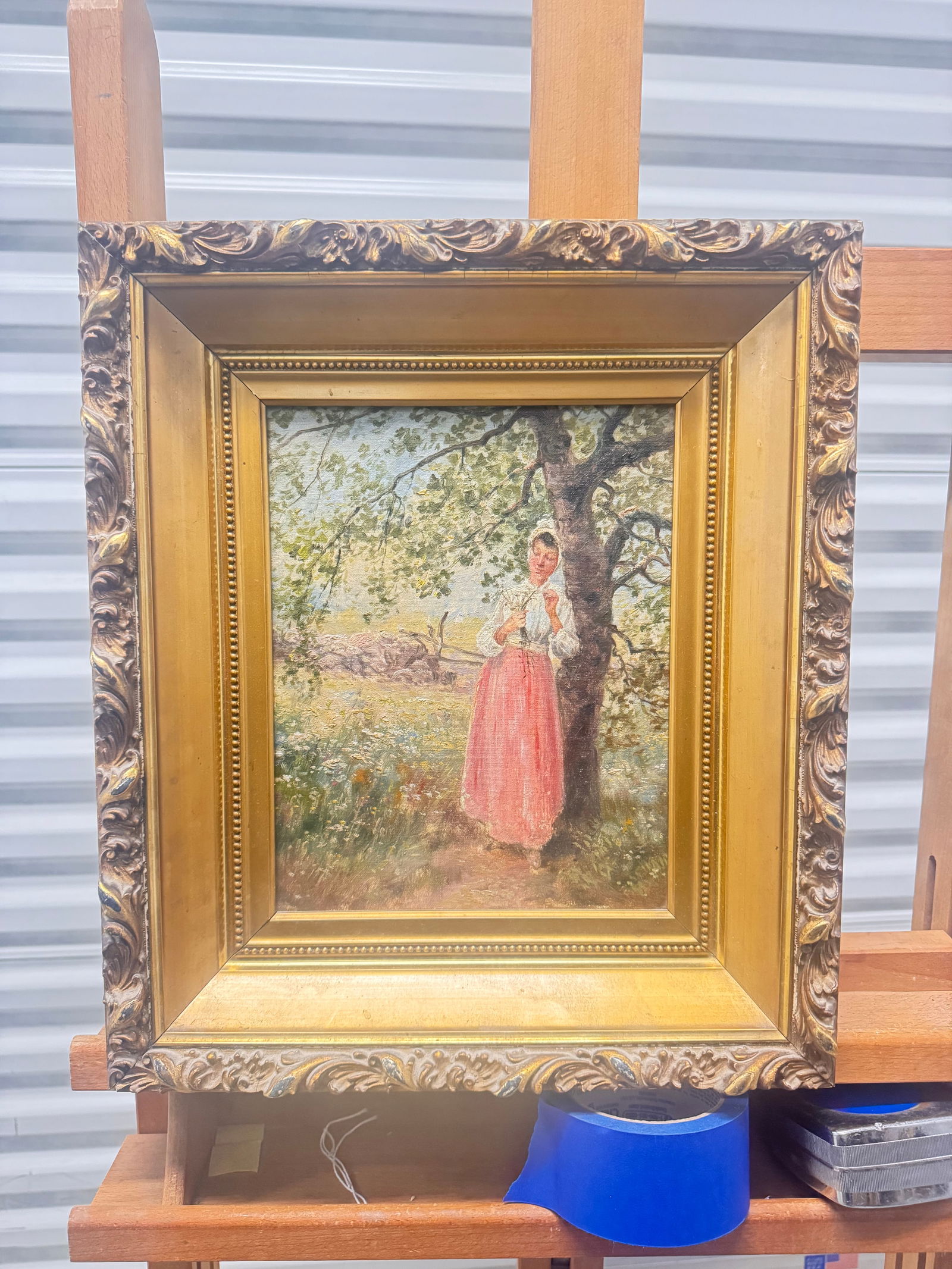 19th Century American Vermont Impressionist Theodore Robinson Oil Painting  Girl under Tree (1 of 5)