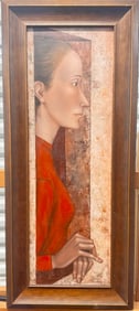Vintage French Canadian Modern Artist Pierre Henry Oil Painting Woman Signed