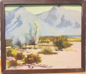 Vintage American California Impressionist Desert Scene Signed Oil Painting