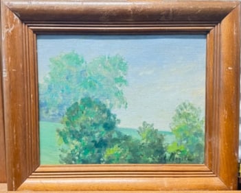 Vintage American Landscape Impressionist Oil Painting Illegible