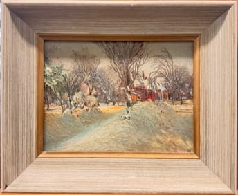 European Expressionist Oil Painting Winter Landscape Signed