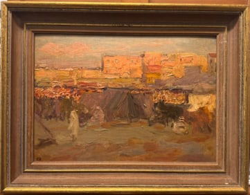 Antique Impressionist Orientalist Scene Oil Painting Signed Mystery