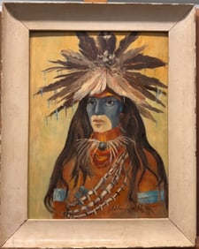 American Impressionist Woman Artist Native American Chief Portrait Edda Lynne Allen Painting