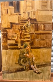 Vintage AMerican Modern African American Scene Adrian Rappin (Adrienne Rappaport) Painting signed