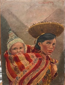 Vintage American Impressionist Andes Portrait Sara Whitney Olds Oil Painting Signed