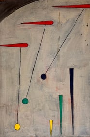 Pre-War American Modern Abstract Geometric 1942 Oil Painting Signed Mystery