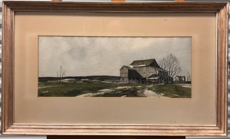 Vintage American Artist Pennsylvania James Ross Chester County Winter Watercolor Signed