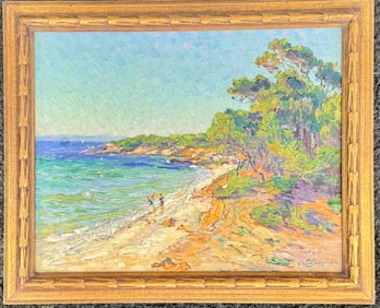 Vintage French Impressionist Beach Scene Adolphe-Louis Gaussen Oil Painting Signed