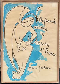 Vintage Original Lithographic Poster Jean Cocteau 1957 Villefranche sur Mer