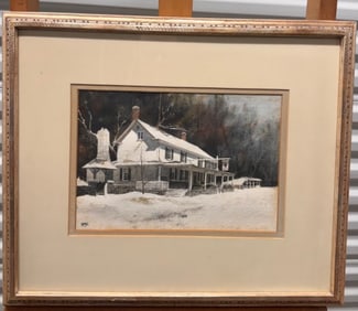 American Impressionist Winter Watercolor James Ross Fairmount Park Harer Frame