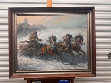 Vintage Poland Impressionist Jan Maksymilian Kasprowicz oil painting signed