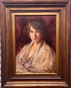 Vintage American Norway Illinois Impressionist Young Woman Christian Abrahamsen oil painting signed