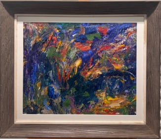 Mikd Century Modern American Abstract Expressionist Oil Painting Vibrant and Energetic