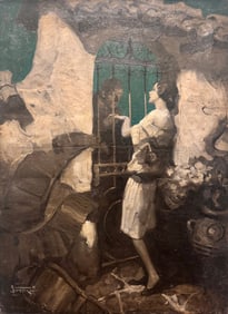 Vintage American Illustrator Impressionist artist Alfred Nelson Simpkin Florida Scene oil painting