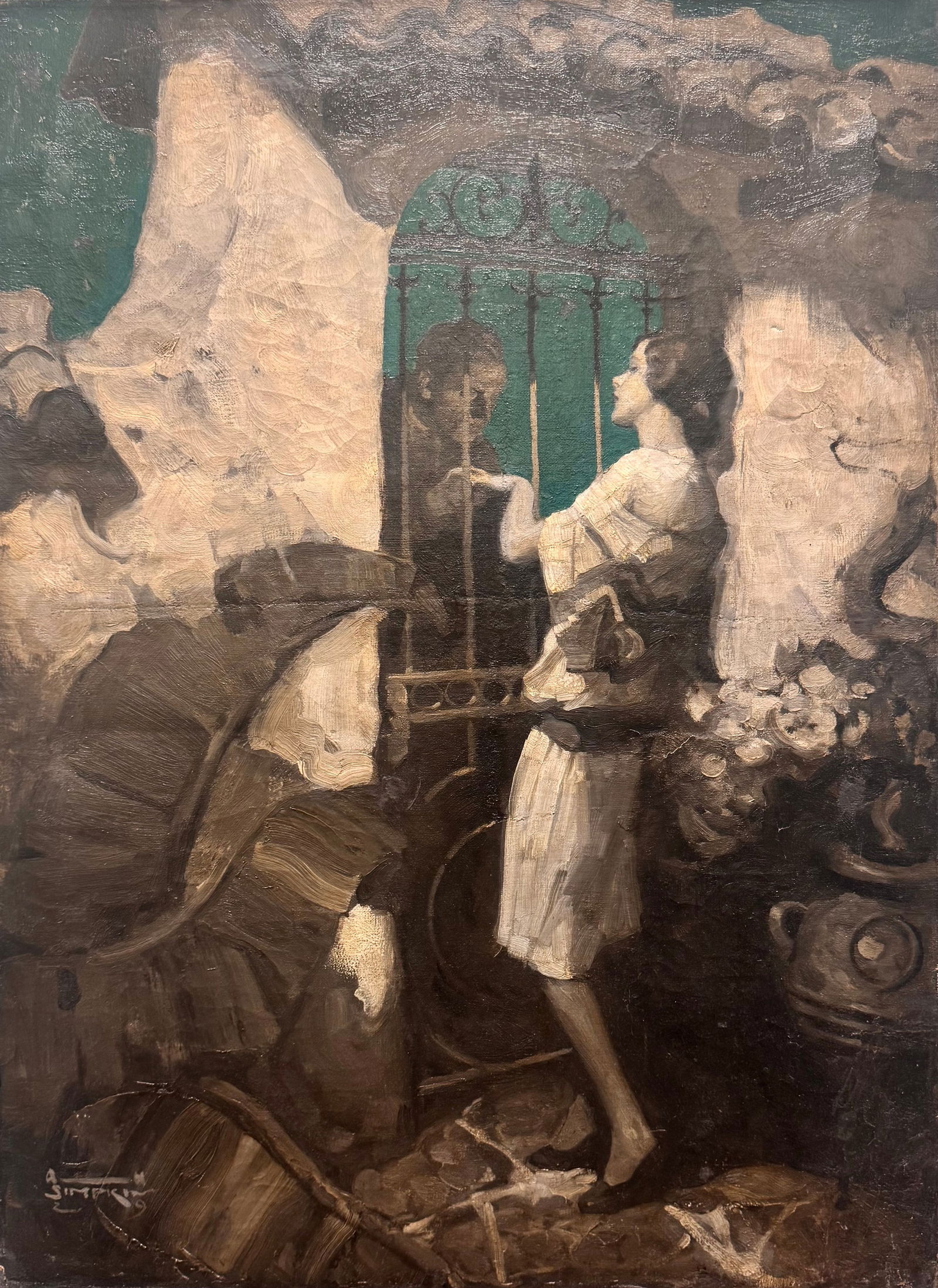 Vintage American Illustrator Impressionist artist Alfred Nelson Simpkin Florida Scene oil painting: Vintage American Illustrator Impressionist artist Alfred Nelson Simpkin Florida Scene oil painting, 30 x 22” Alfred Nelson Simpkin was born October 28, 1898 in Brooklyn, NYC. His father, George