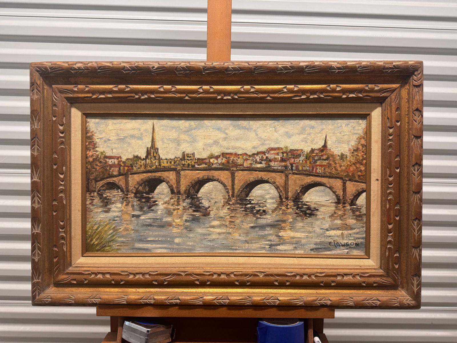 Vintage American Impressionist Oil Painting lanscape bridge signed Ernest Lawson: Vintage American Impressionist Oil Painting signed Ernest Lawson, attributed to , Ernest Lawson (1873 - 1939) was active/lived in New York, Connecticut / Canada, France. Ernest Lawson is known for Lan