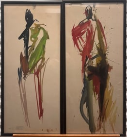 (4) Four African American Abstract Expressionist Figurative Works Watercolor Samuel Joseph Brown