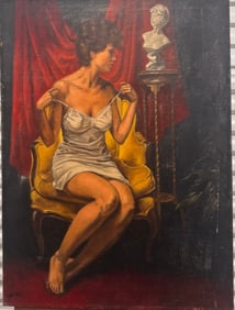 Vintage Boudoir Woman Lingerie Scene Baltimore Maryland Artist Robert Reid Browne Oil Painting