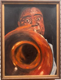 Vintage Oil Painting Realist Portrait Louis Armstrong "Satchmo" Signed
