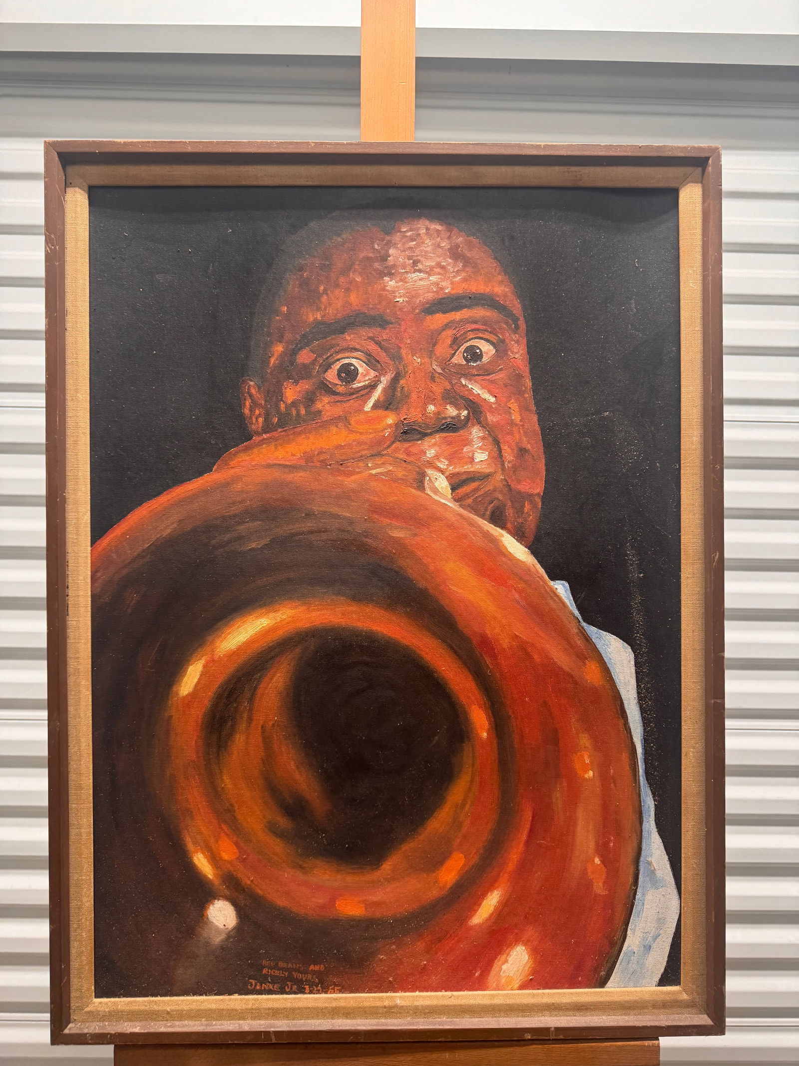 Vintage Oil Painting  Realist Portrait Louis Armstrong "Satchmo" Signed (1 of 5)