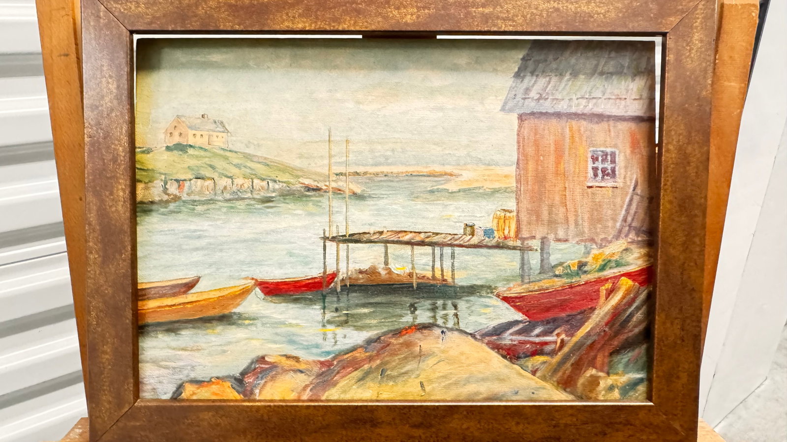 Vintage AMerican Impressionist Dock Scene River Oil Painting: Vintage AMerican Impressionist Dock Scene River Oil Painting, 10 x 14", 12 x 16" Framed