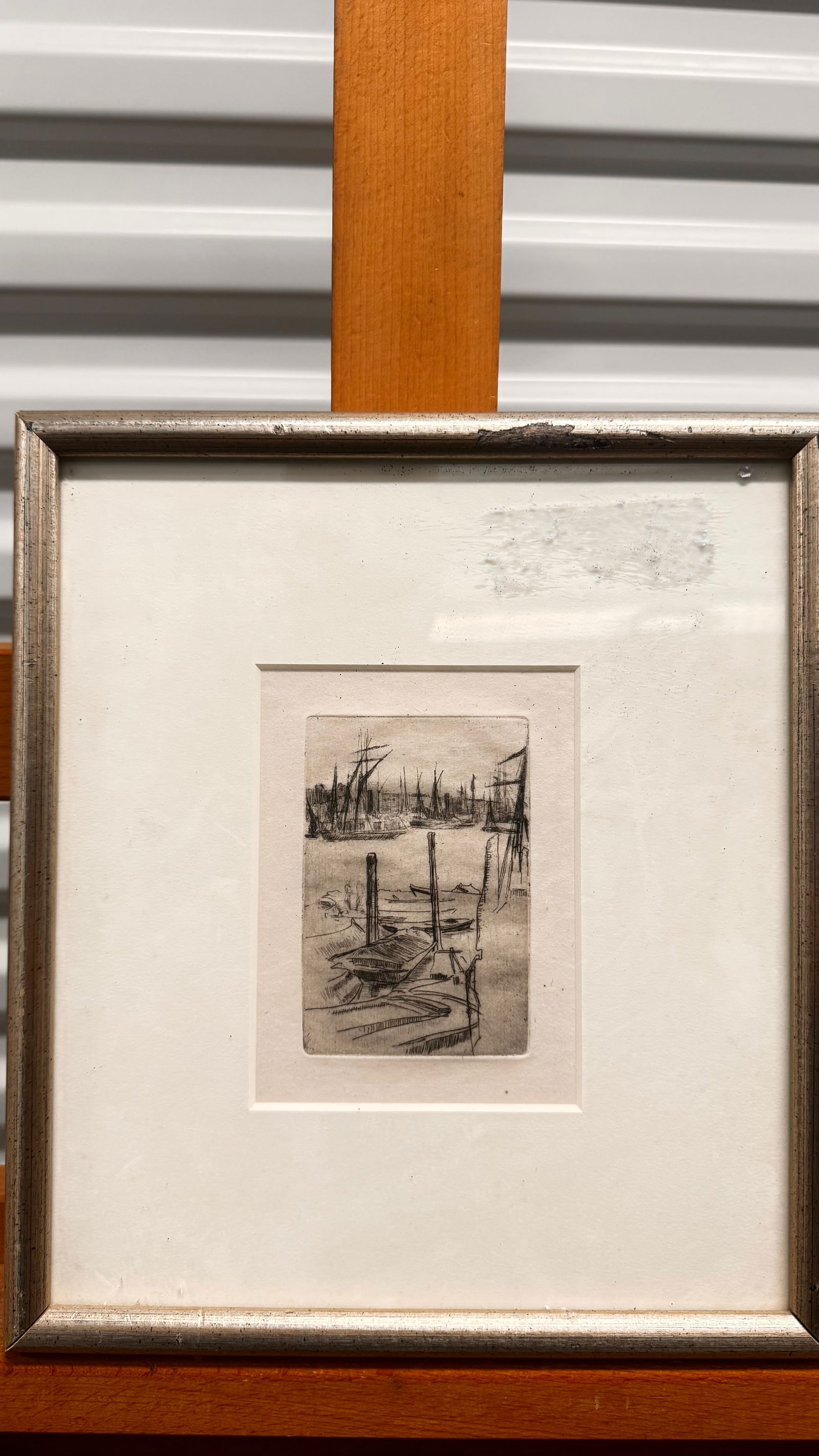 Vintage English Etching "The Tiny Pool" James McNeill Whistler: Vintage English Etching "The Tiny Pool" James McNeill Whistler, 4 x 2 1/2" plate, 11 x 10" framed. The Tiny Pool, 1876/78, James McNeill Whistler, American, 1834-1903, United States, Etching and drypo