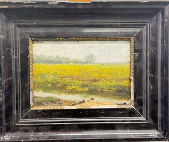 Antique 19th Century French Impressionist Landscape Oil Painting Signed Mystery