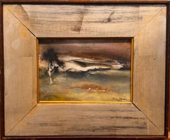 Vintage Japanese Abstract Expressionist Reclining Nude Koen Okada Oil Painting Signed