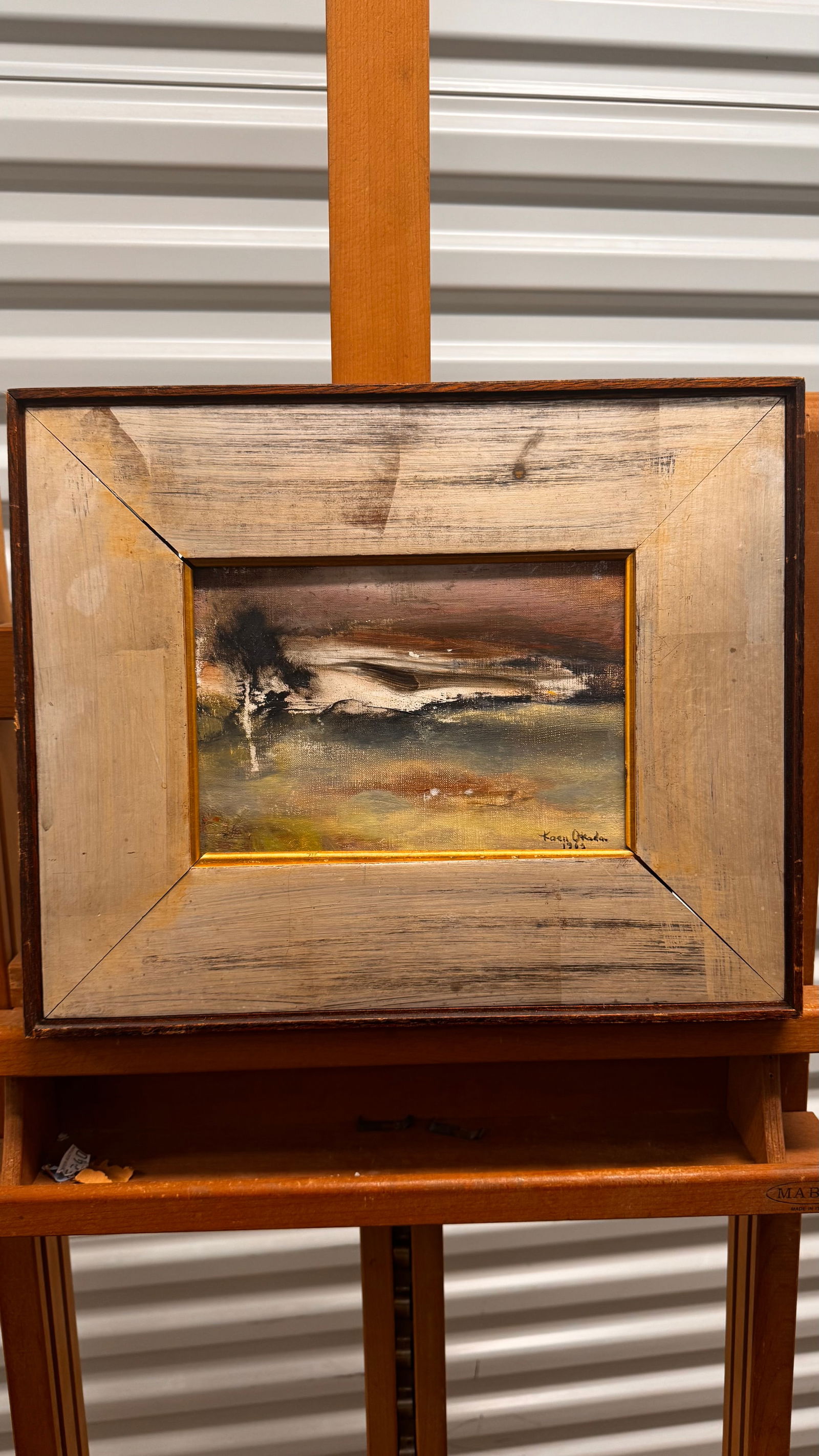 Vintage Japanese Abstract Expressionist Reclining Nude Koen Okada Oil Painting Signed: Vintage Japanese Abstract Expressionist Reclining Nude Koen Okada Oil Painting Signed, 1963, 6 1/4 x 9", 12 1/2 x 15" Framed