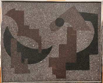 Vintage American Geometric Abstract Mid Century Oil Painting Mystery