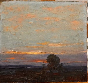 Vintage American Impressionist Tonalist Sunset Oil Painting Signed Mystery