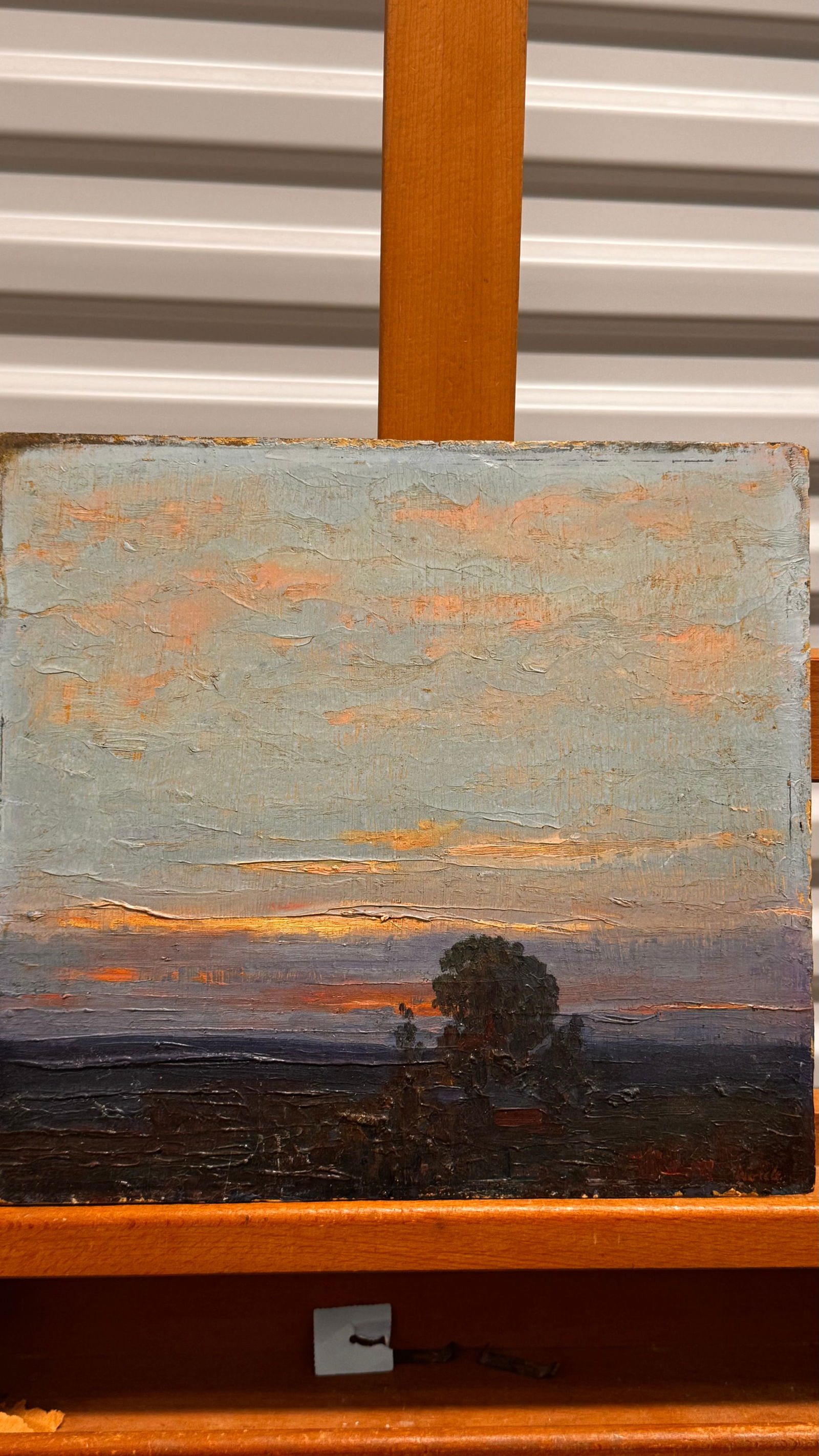 Vintage American Impressionist Tonalist Sunset Oil Painting Signed Mystery (1 of 5)