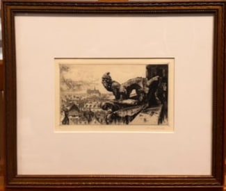 Vintage 1922 John Taylor Arms Etching Sentinals Signed Notre Dame Gargoyle