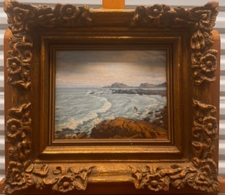 Vintage Exhibited American Impressionist Seascape Coast Ronau Woiceske Exhibited Signed