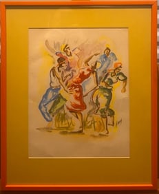 Important Vintage German Expressionist Wilhelm Thony Watercolor Dancers Signed