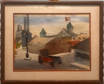 Vintage American Illinois WPA Industrial Watercolors Aaron Bohrod Pair